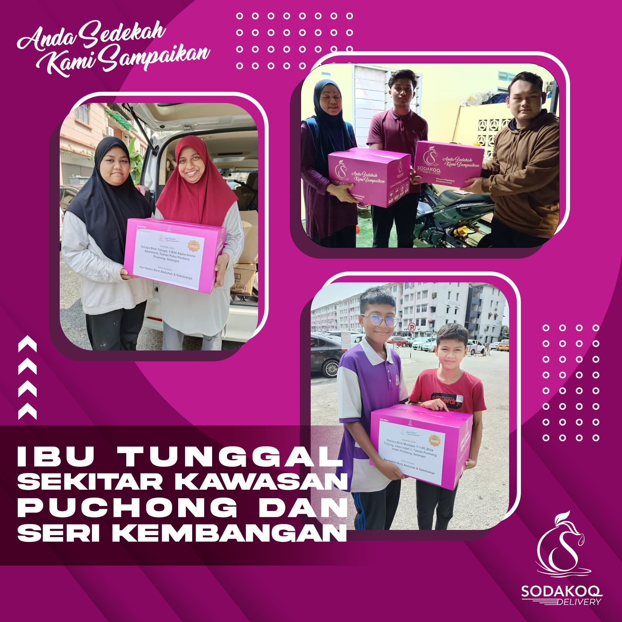 Donation Box delivery moments with families around Puchong and Seri Kembangan.